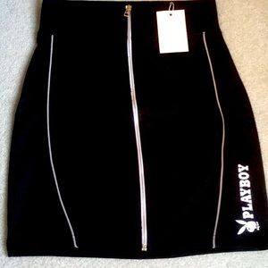 Playboy Zip through Mini skirt size 4 black NWT